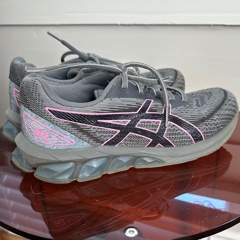 Asics Gray Sneakers with Pink Trim